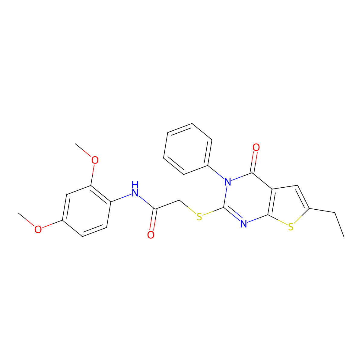 N-(2,4-dimethoxyphenyl)-2-(6-ethyl-4-oxo-3-phenylthieno[2,3-d]pyrimidin-2-yl)sulfanylacetamide molecular structure, CAS 780788-05-8