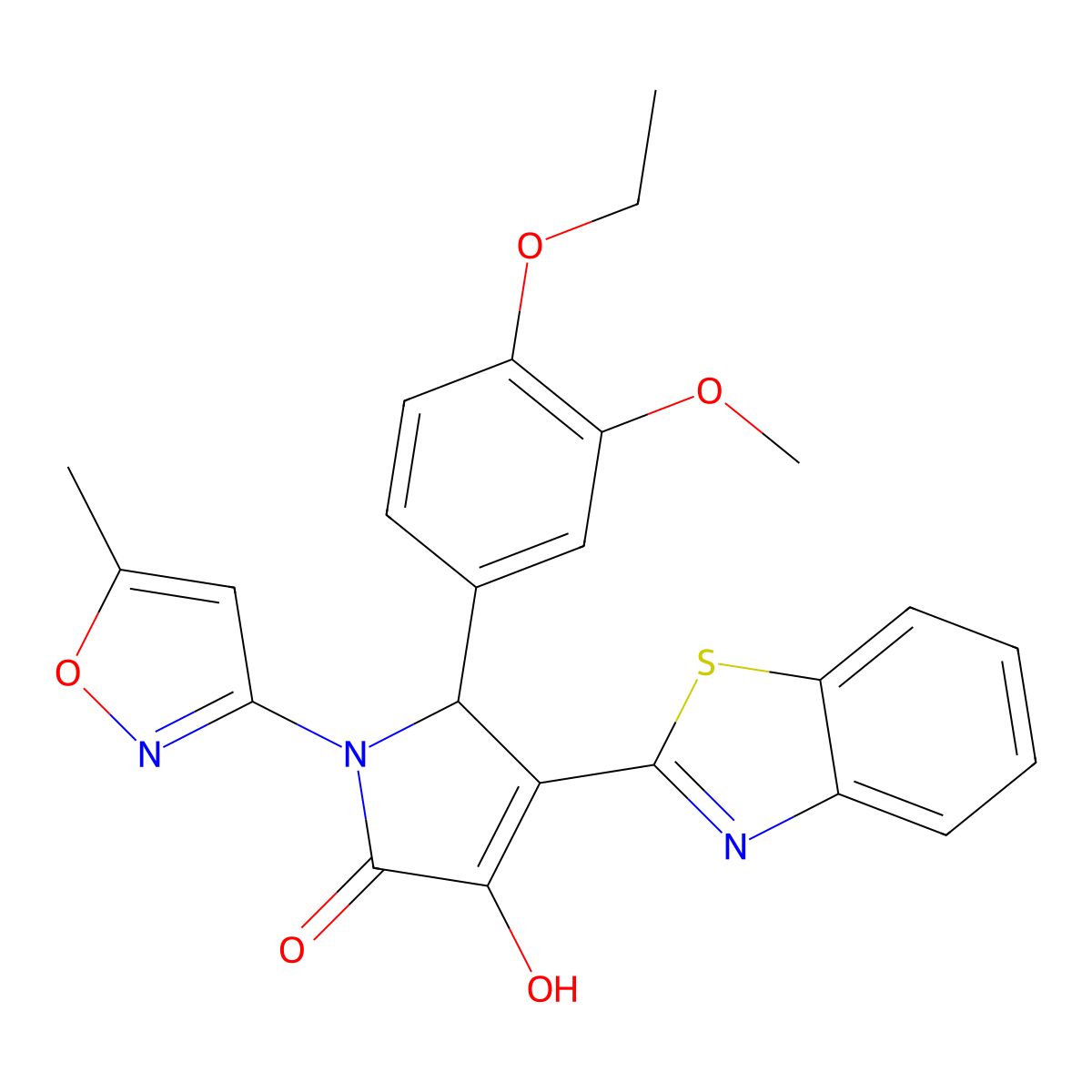4-(1,3-benzothiazol-2-yl)-5-(4-ethoxy-3-methoxyphenyl)-3-hydroxy-1-(5-methyl-1,2-oxazol-3-yl)-1,5-dihydro-2H-pyrrol-2-one molecular structure, CAS 780790-39-8
