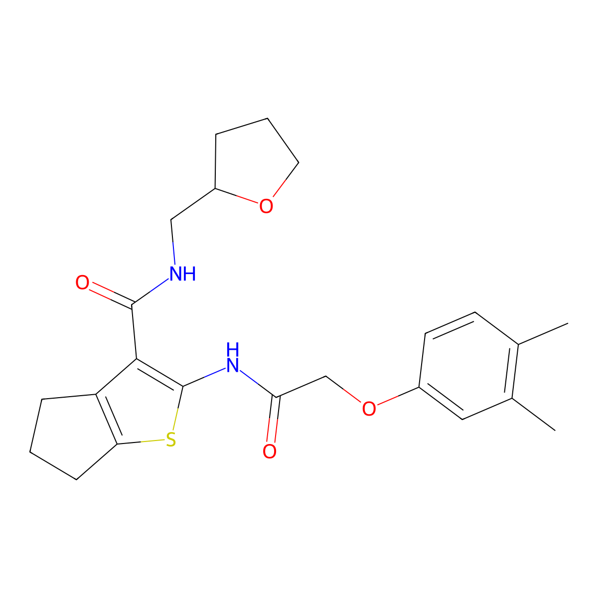 2-{[(3,4-dimethylphenoxy)acetyl]amino}-N-(tetrahydrofuran-2-ylmethyl)-5,6-dihydro-4H-cyclopenta[b]thiophene-3-carboxamide molecular structure, CAS 780790-50-3