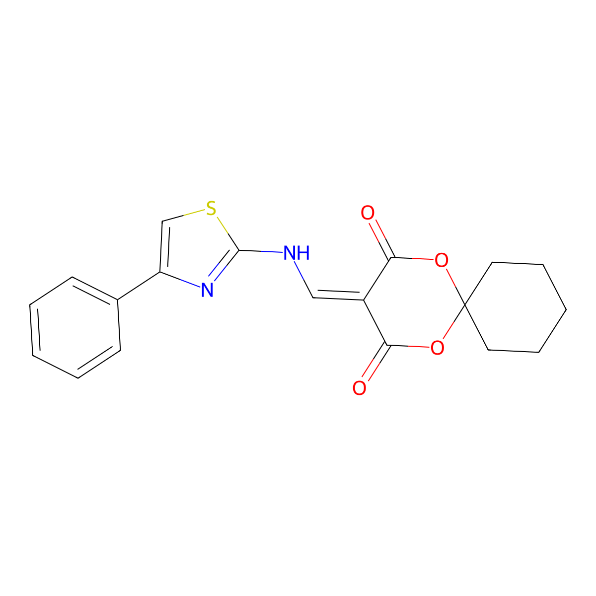 3-(((4-Phenylthiazol-2-yl)amino)methylene)-1,5-dioxaspiro[5.5]undecane-2,4-dione molecular structure, CAS 780792-85-0