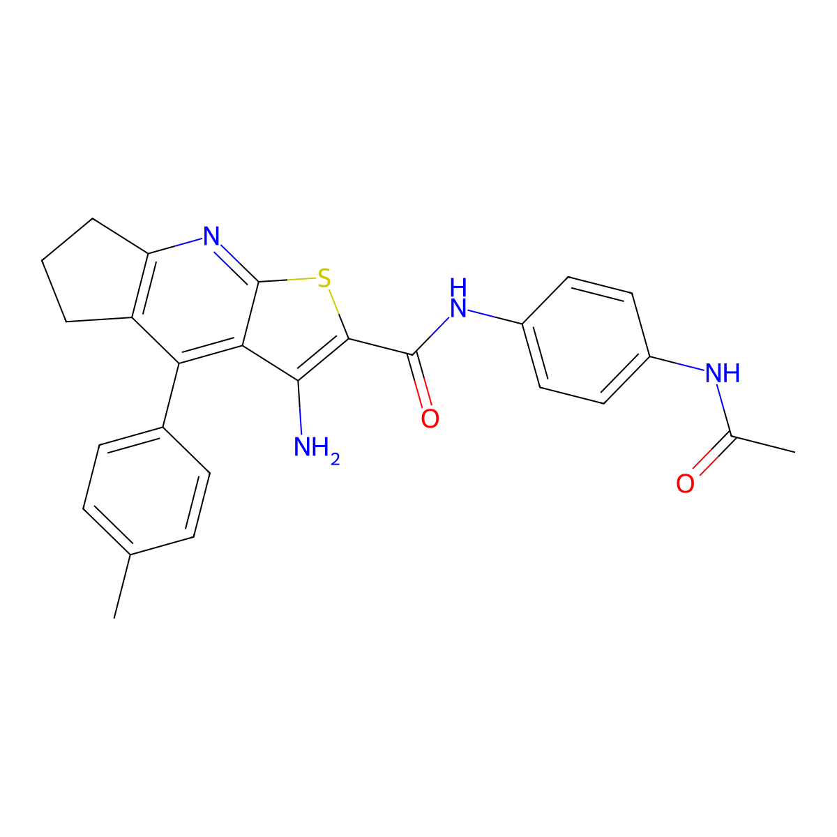 N-(4-acetamidophenyl)-3-amino-4-(p-tolyl)-6,7-dihydro-5H-cyclopenta[b]thieno[3,2-e]pyridine-2-carboxamide molecular structure, CAS 780794-20-9