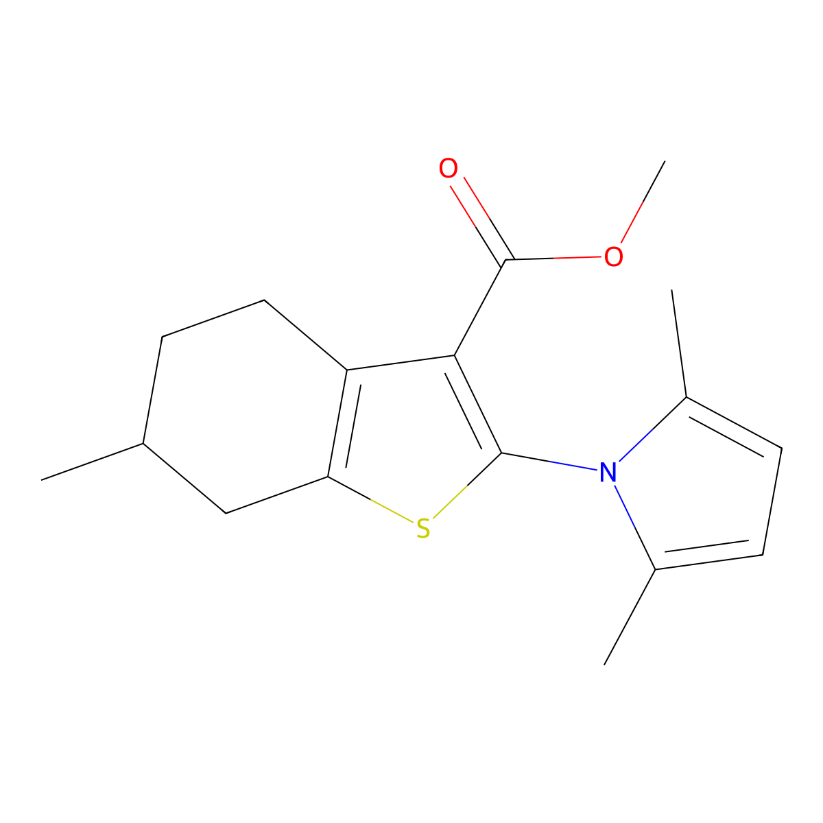 methyl 2-(2,5-dimethyl-1H-pyrrol-1-yl)-6-methyl-4,5,6,7-tetrahydrobenzo[b]thiophene-3-carboxylate molecular structure, CAS 780806-11-3