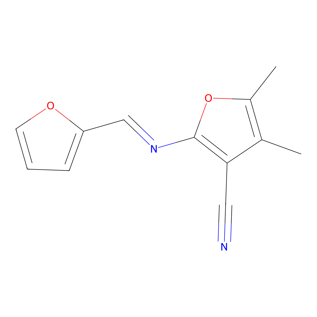 3-Furancarbonitrile, 2-[(2-furanylmethylene)amino]-4,5-dimethyl- molecular structure, CAS 780806-52-2