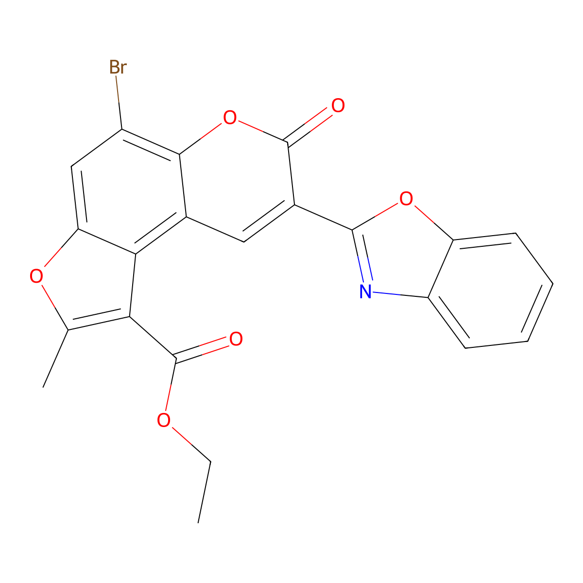 Ethyl 8-(1,3-benzoxazol-2-yl)-5-bromo-2-methyl-7-oxofuro[3,2-f]chromene-1-carboxylate molecular structure, CAS 780808-57-3