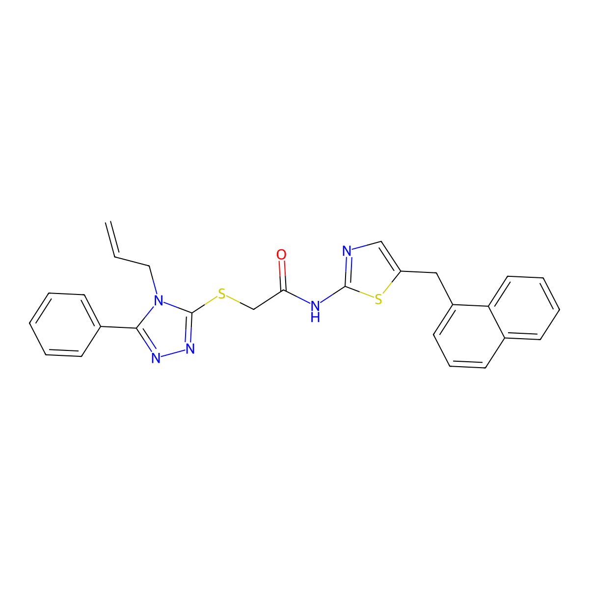 N-[5-(naphthalen-1-ylmethyl)-1,3-thiazol-2-yl]-2-[(5-phenyl-4-prop-2-enyl-1,2,4-triazol-3-yl)sulfanyl]acetamide molecular structure, CAS 780816-74-2