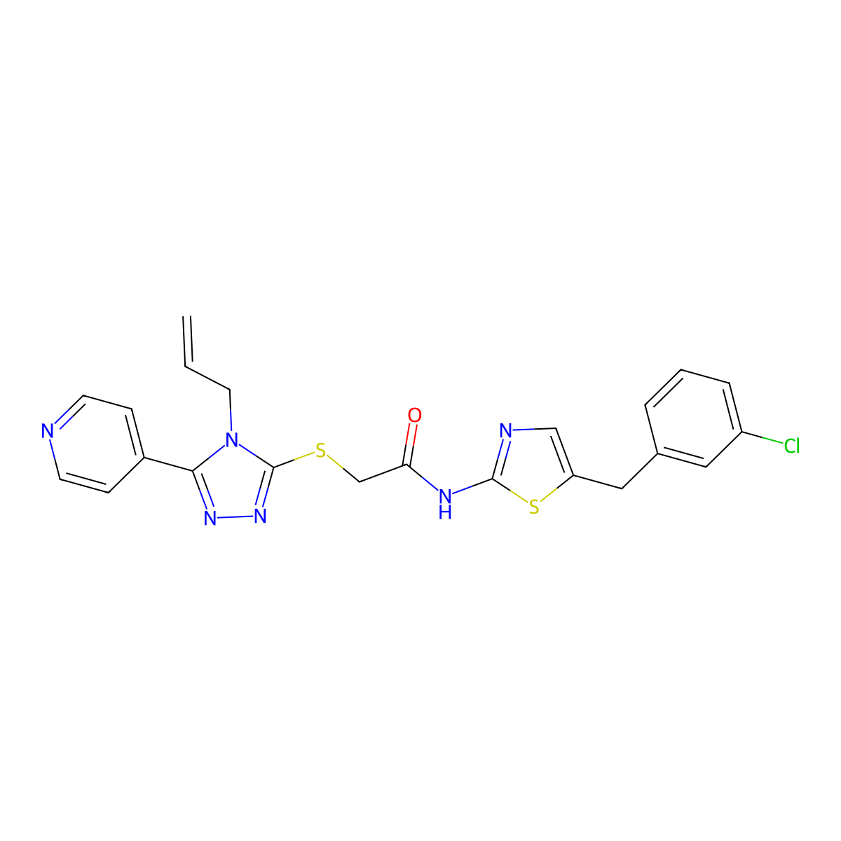 2-((4-allyl-5-(pyridin-4-yl)-4H-1,2,4-triazol-3-yl)thio)-N-(5-(3-chlorobenzyl)thiazol-2-yl)acetamide molecular structure, CAS 780818-14-6
