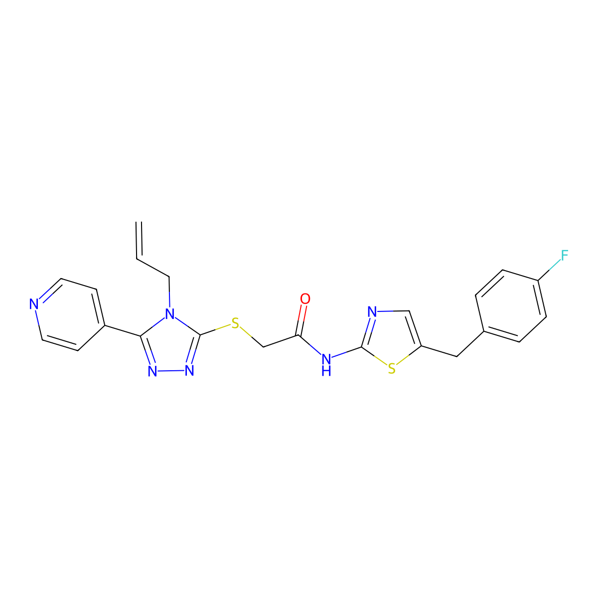 2-((4-allyl-5-(pyridin-4-yl)-4H-1,2,4-triazol-3-yl)thio)-N-(5-(4-fluorobenzyl)thiazol-2-yl)acetamide molecular structure, CAS 780818-15-7