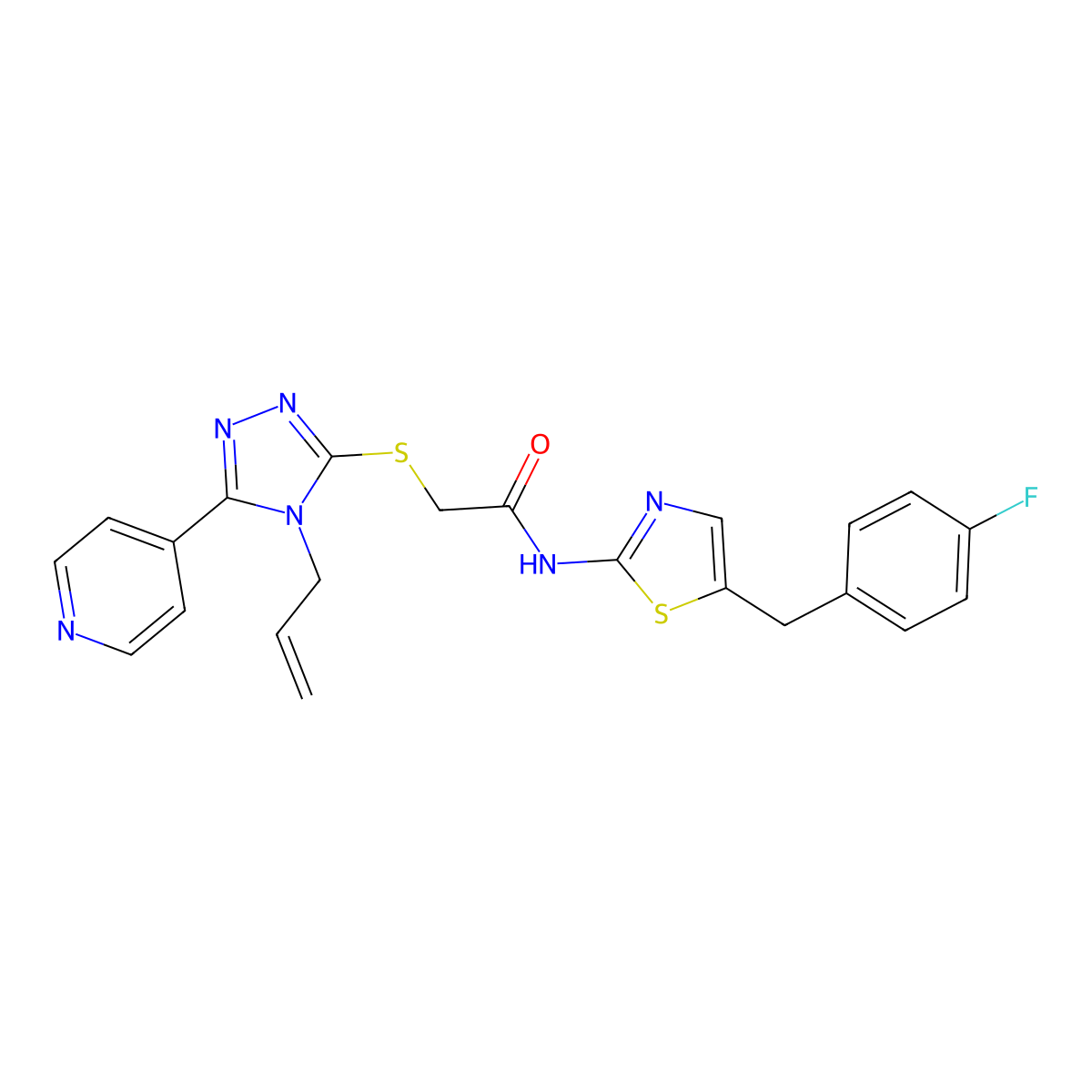 2-((4-allyl-5-(pyridin-4-yl)-4H-1,2,4-triazol-3-yl)thio)-N-(5-(4-fluorobenzyl)thiazol-2-yl)acetamide molecular structure, CAS 780818-15-7