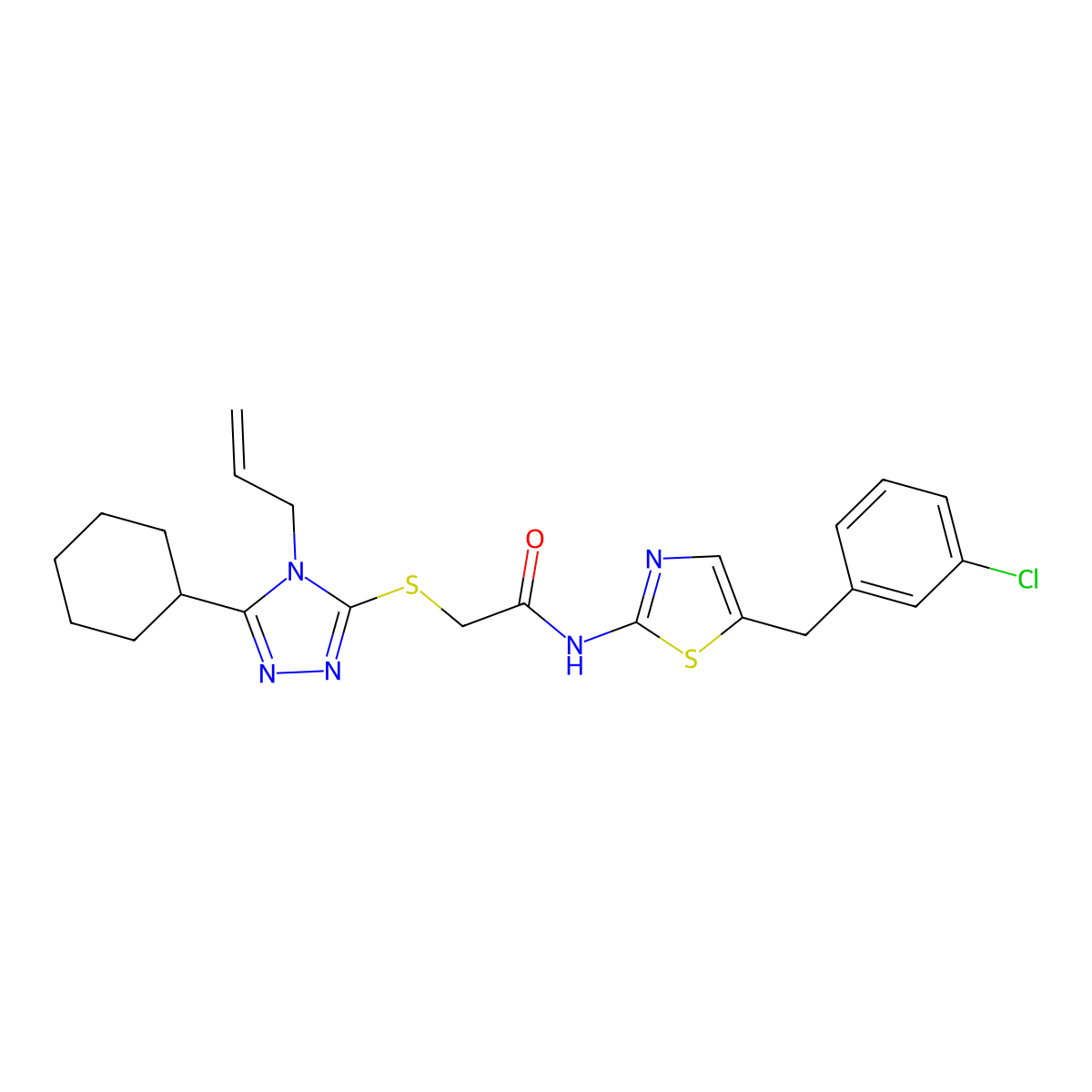 N-[5-[(3-chlorophenyl)methyl]-1,3-thiazol-2-yl]-2-[(5-cyclohexyl-4-prop-2-enyl-1,2,4-triazol-3-yl)sulfanyl]acetamide molecular structure, CAS 780818-27-1