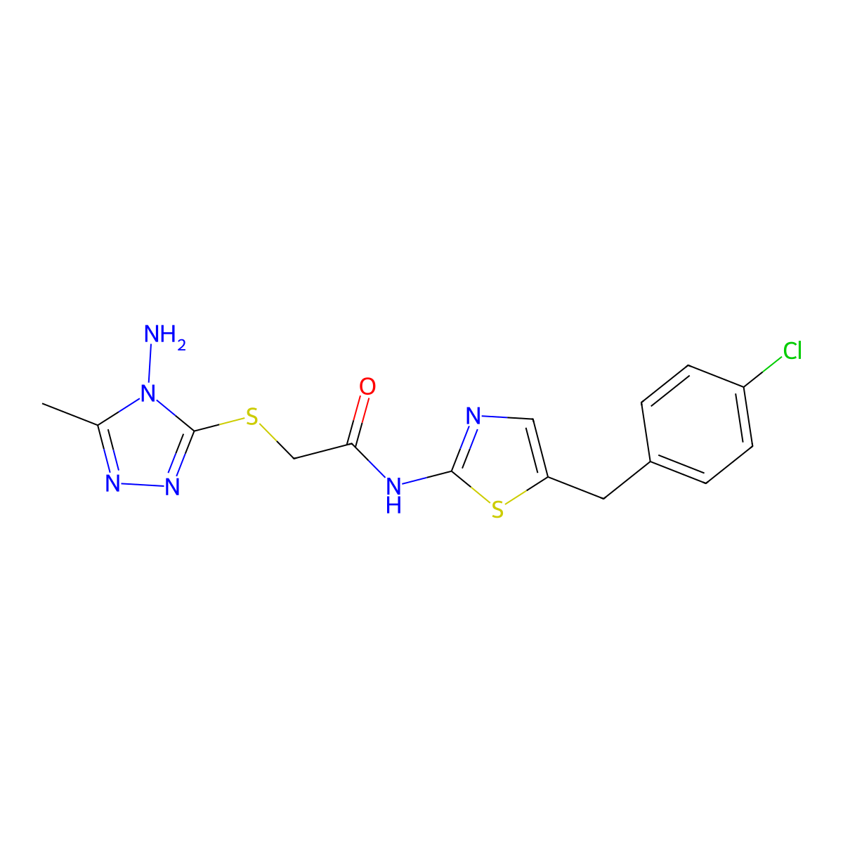 2-((4-amino-5-methyl-4H-1,2,4-triazol-3-yl)thio)-N-(5-(4-chlorobenzyl)thiazol-2-yl)acetamide molecular structure, CAS 780818-71-5