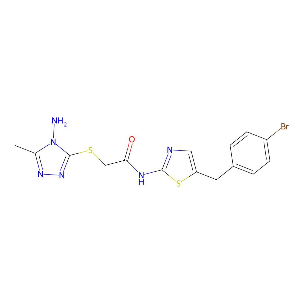 2-((4-amino-5-methyl-4H-1,2,4-triazol-3-yl)thio)-N-(5-(4-bromobenzyl)thiazol-2-yl)acetamide molecular structure, CAS 780818-73-7