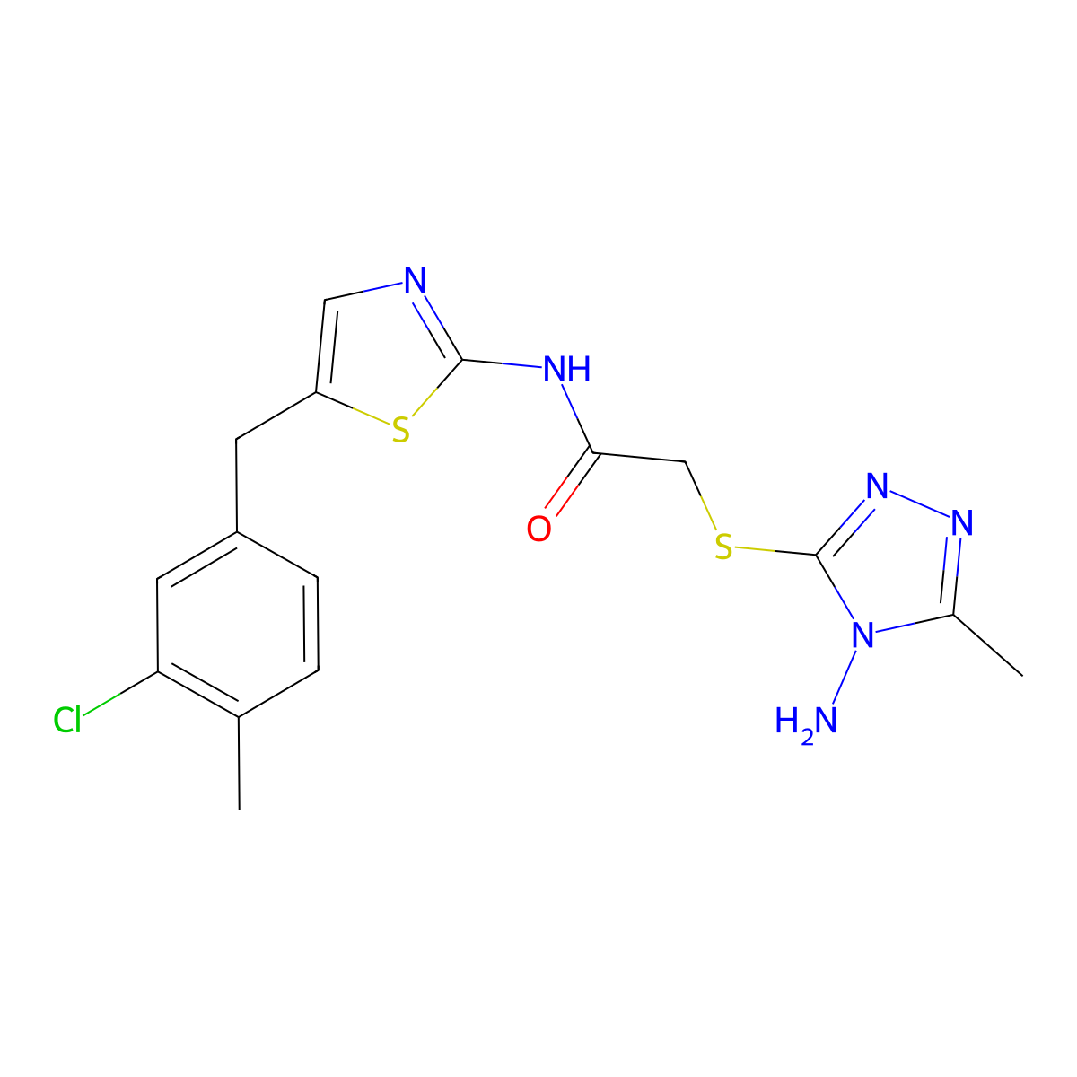 2-[(4-amino-5-methyl-1,2,4-triazol-3-yl)sulfanyl]-N-[5-[(3-chloro-4-methylphenyl)methyl]-1,3-thiazol-2-yl]acetamide molecular structure, CAS 780818-77-1