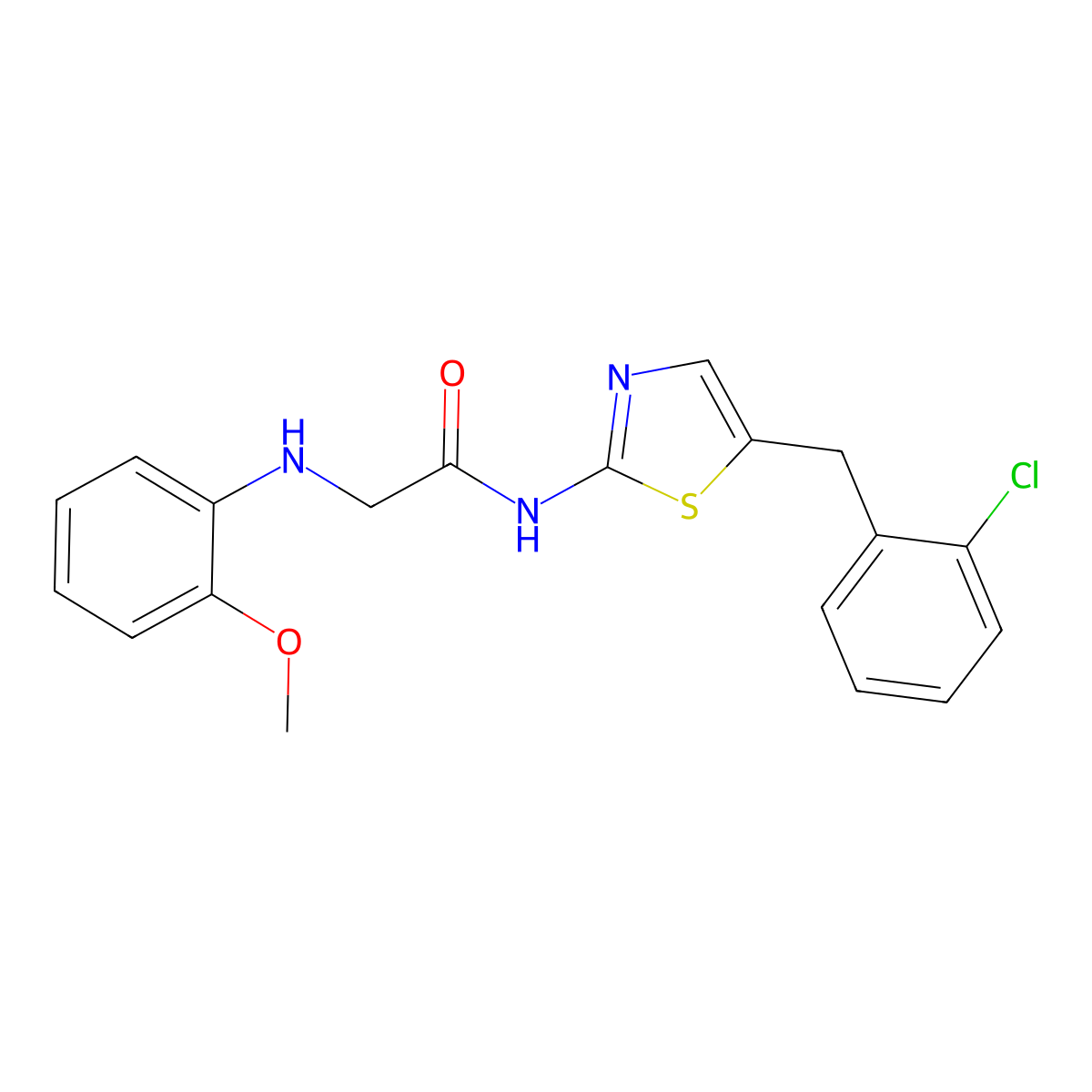 N-(5-(2-chlorobenzyl)thiazol-2-yl)-2-((2-methoxyphenyl)amino)acetamide molecular structure, CAS 780818-83-9