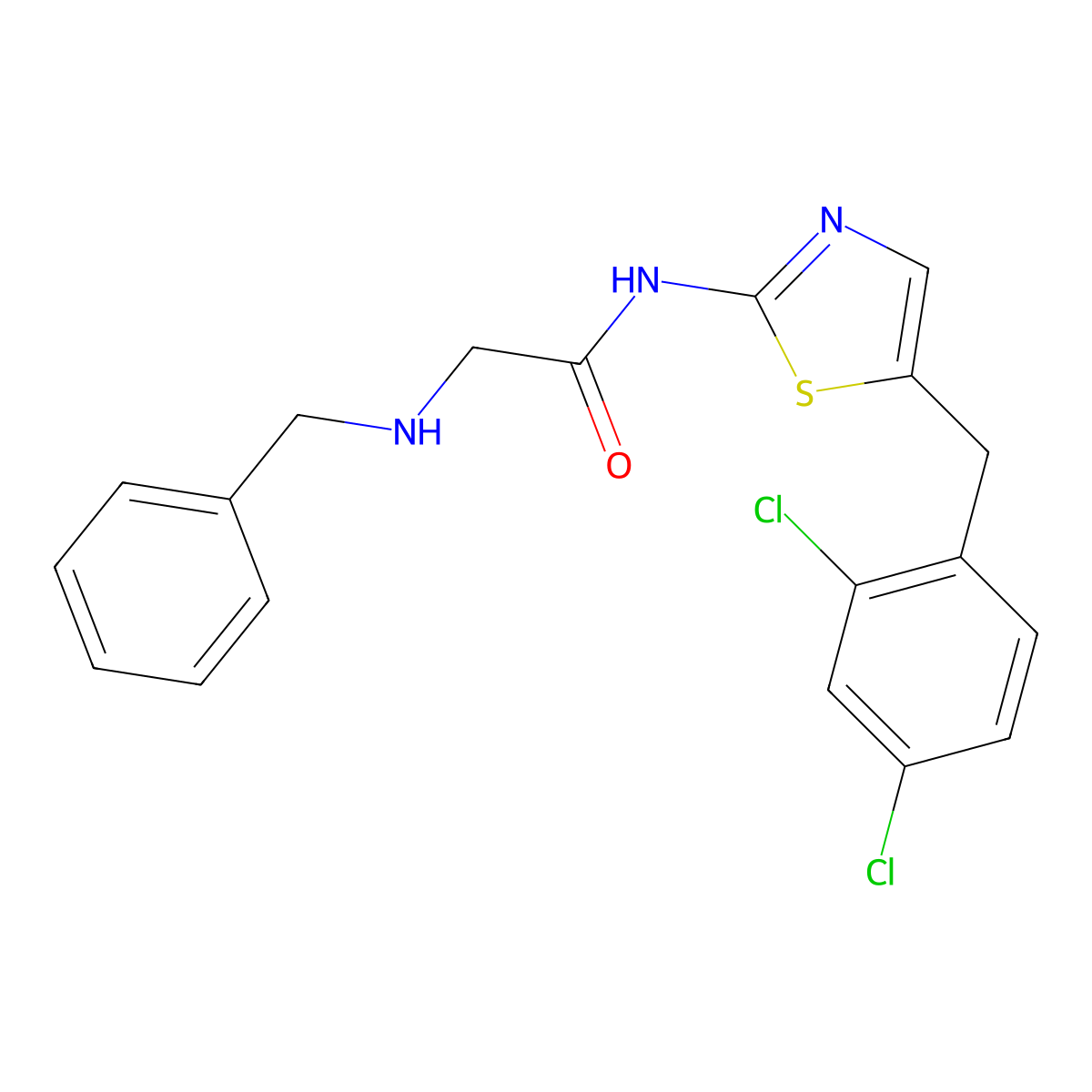 2-(benzylamino)-N-(5-(2,4-dichlorobenzyl)thiazol-2-yl)acetamide molecular structure, CAS 780818-90-8