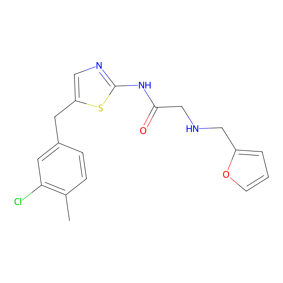 N-(5-(3-chloro-4-methylbenzyl)thiazol-2-yl)-2-((furan-2-ylmethyl)amino)acetamide molecular structure, CAS 780818-95-3