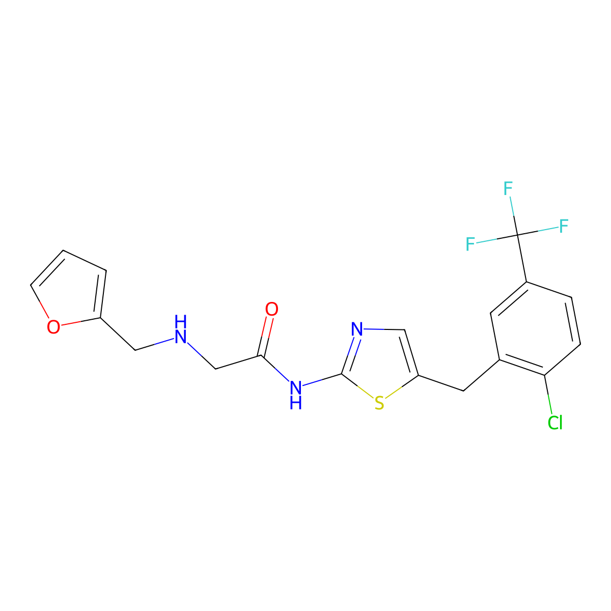 N-[5-[[2-chloro-5-(trifluoromethyl)phenyl]methyl]-1,3-thiazol-2-yl]-2-(furan-2-ylmethylamino)acetamide molecular structure, CAS 780819-01-4