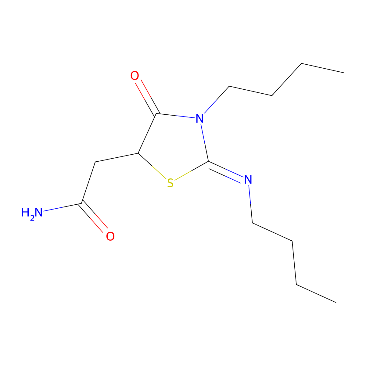 2-[(2Z)-3-butyl-2-(butylimino)-4-oxo-1,3-thiazolidin-5-yl]acetamide molecular structure, CAS 780821-33-2