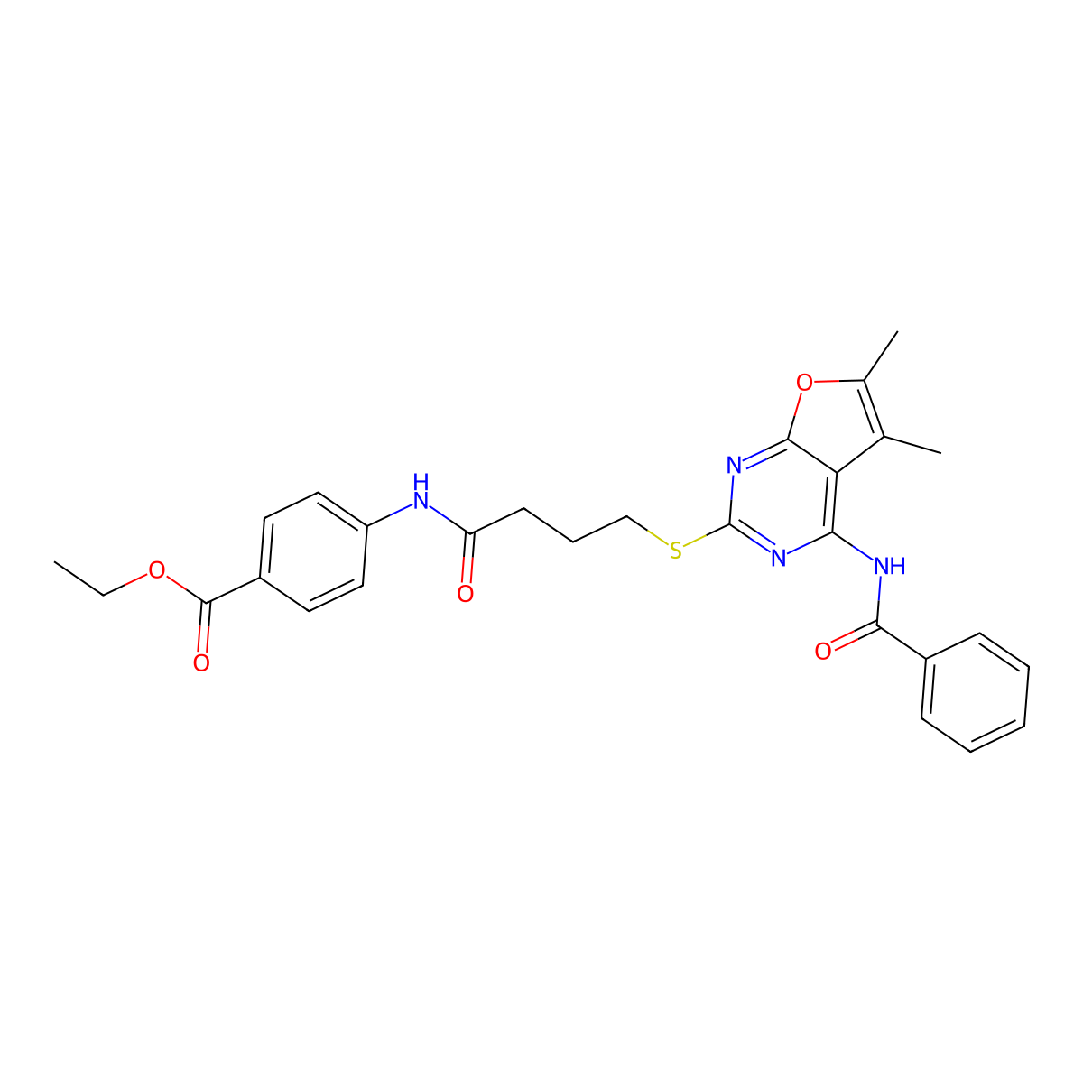 Ethyl 4-[4-({4-benzamido-5,6-dimethylfuro[2,3-D]pyrimidin-2-YL}sulfanyl)butanamido]benzoate molecular structure, CAS 780821-88-7