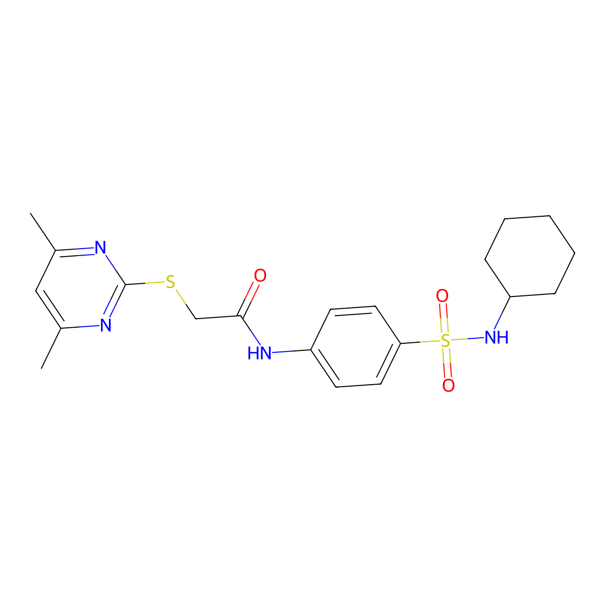 N-[4-(cyclohexylsulfamoyl)phenyl]-2-(4,6-dimethylpyrimidin-2-yl)sulfanylacetamide molecular structure, CAS 780821-89-8