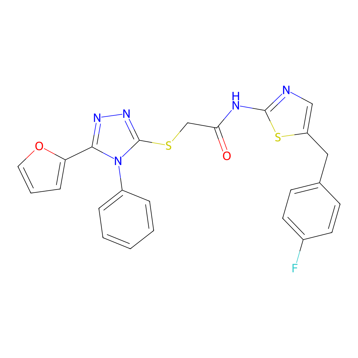 N-{5-[(4-fluorophenyl)methyl]-1,3-thiazol-2-yl}-2-{[5-(furan-2-yl)-4-phenyl-4H-1,2,4-triazol-3-yl]sulfanyl}acetamide molecular structure, CAS 780824-78-4