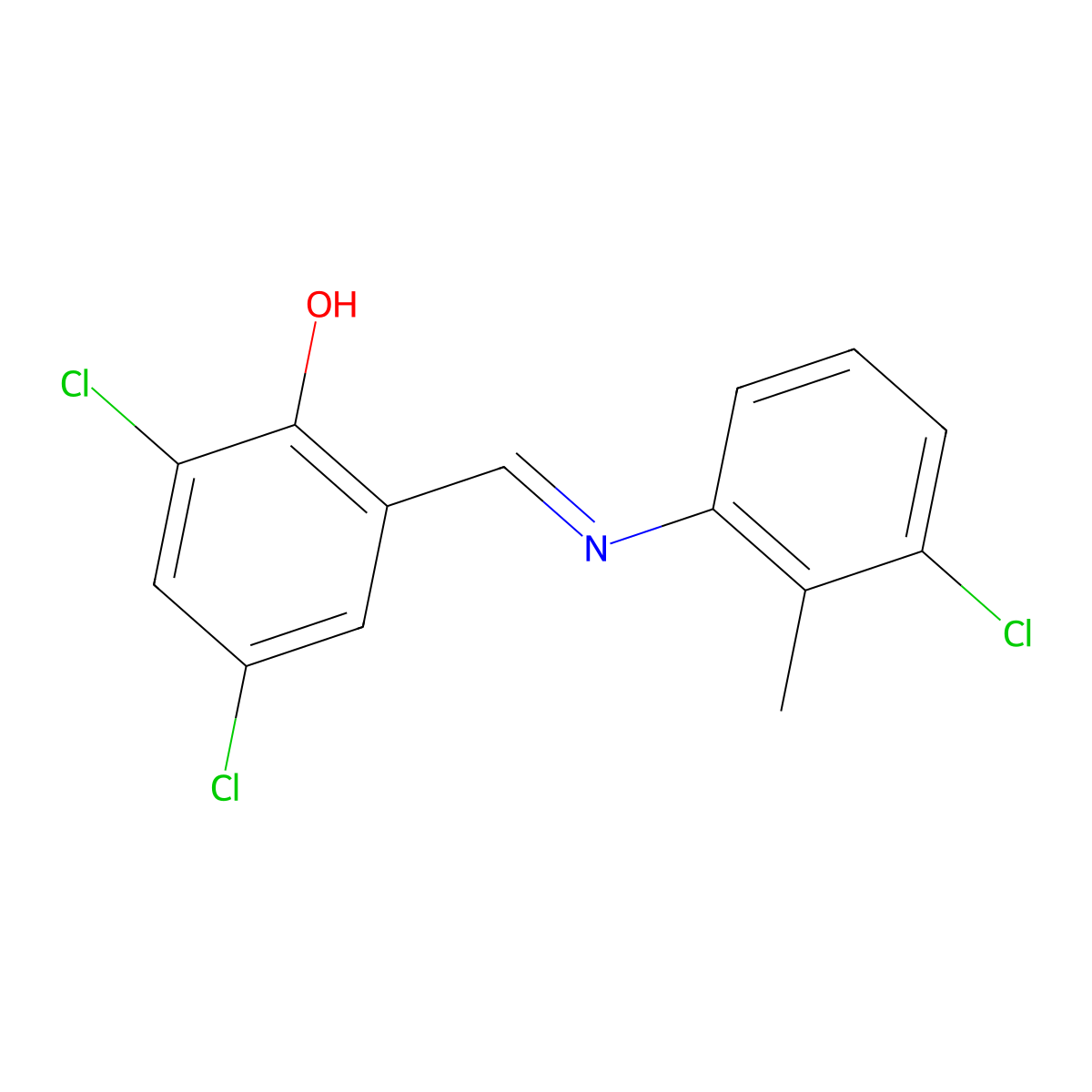 (E)-2,4-dichloro-6-(((3-chloro-2-methylphenyl)imino)methyl)phenol molecular structure, CAS 78095-94-0