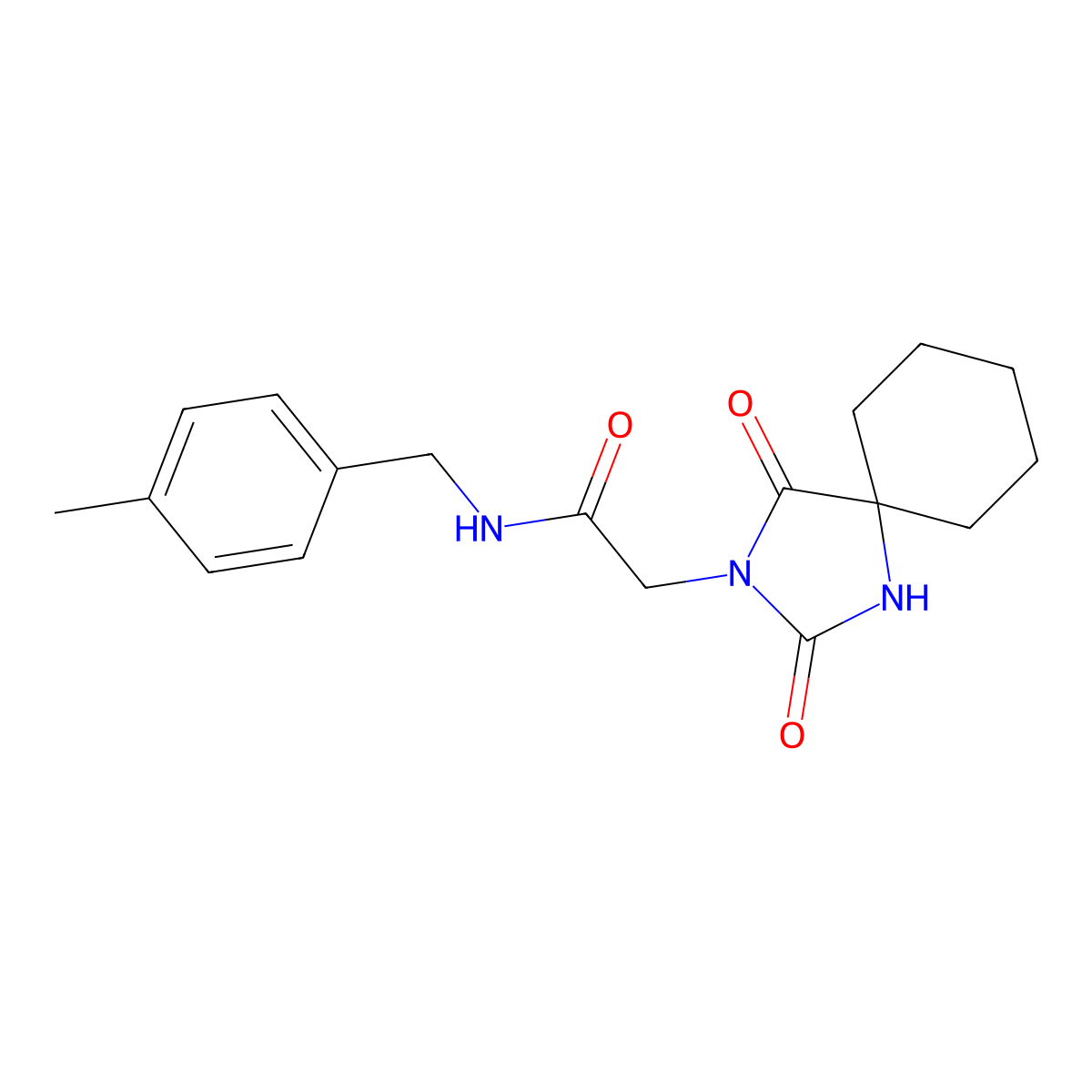 2-(2,4-dioxo-1,3-diazaspiro[4.5]dec-3-yl)-N-(4-methylbenzyl)acetamide molecular structure, CAS 781619-57-6