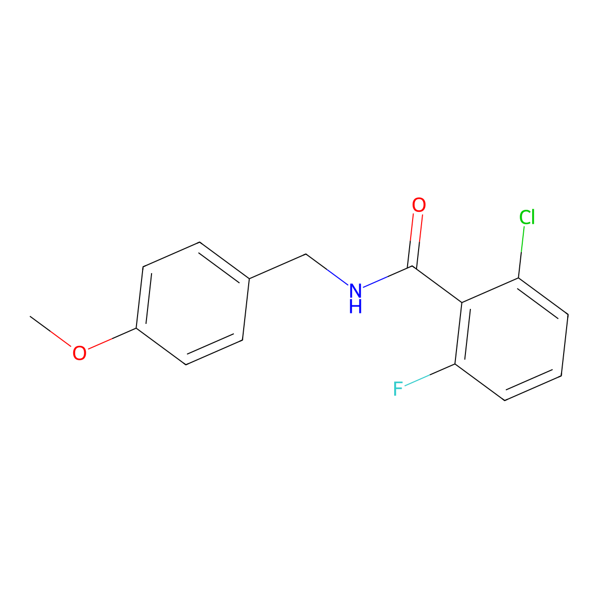 2-chloro-6-fluoro-N-[(4-methoxyphenyl)methyl]benzamide molecular structure, CAS 781625-04-5