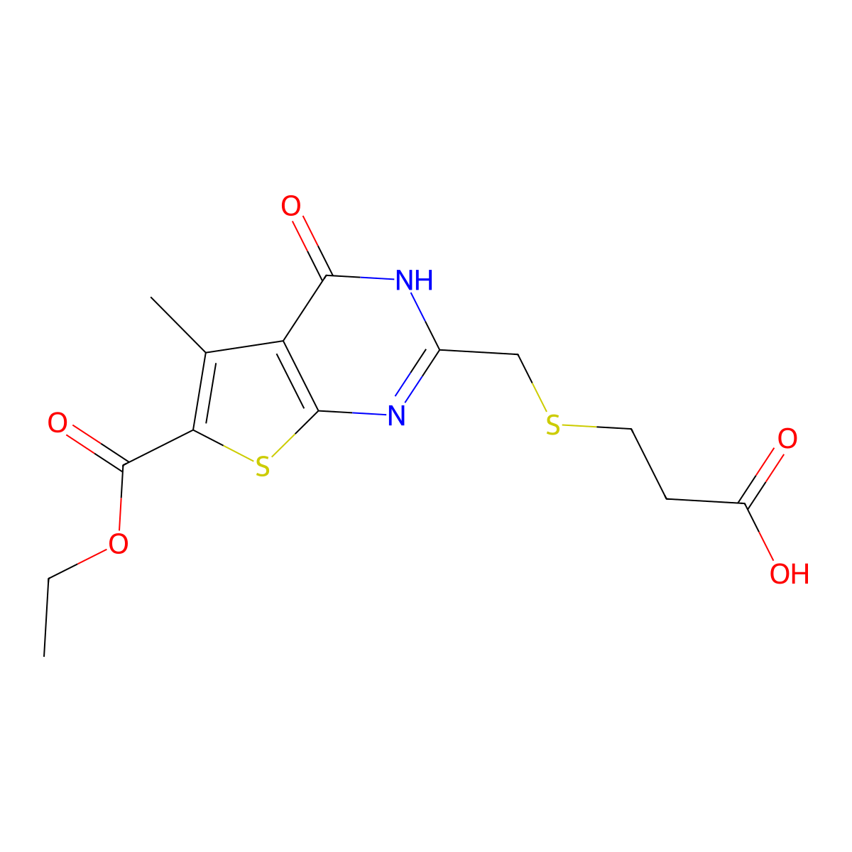 3-({[6-(ethoxycarbonyl)-5-methyl-4-oxo-3H,4H-thieno[2,3-d]pyrimidin-2-yl]methyl}sulfanyl)propanoic acid molecular structure, CAS 781626-60-6