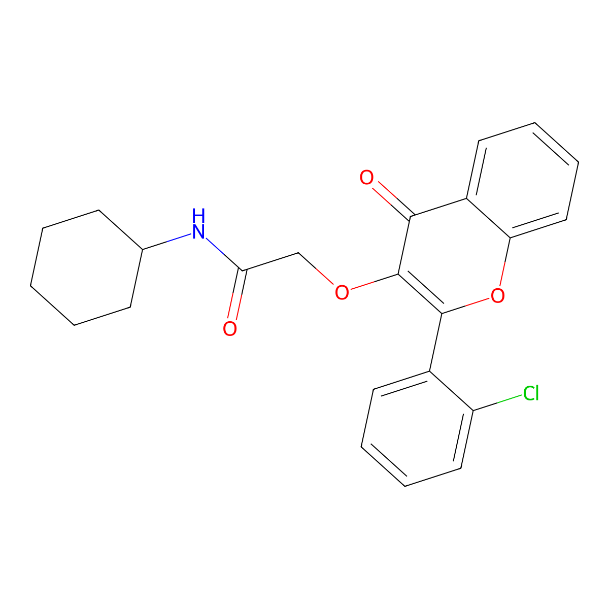 2-((2-(2-chlorophenyl)-4-oxo-4H-chromen-3-yl)oxy)-N-cyclohexylacetamide molecular structure, CAS 781653-54-1