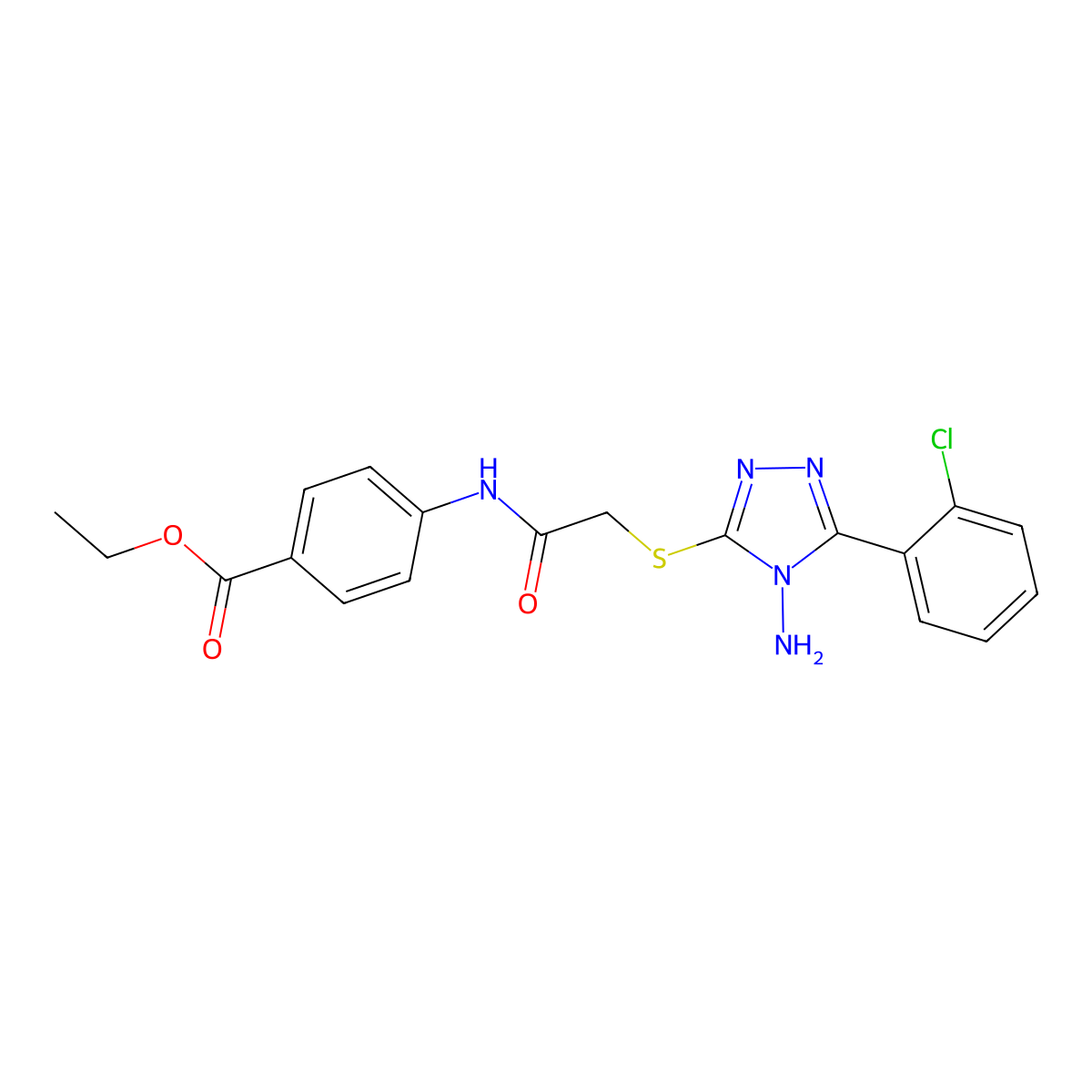 Ethyl 4-[[2-[[4-amino-5-(2-chlorophenyl)-1,2,4-triazol-3-yl]sulfanyl]acetyl]amino]benzoate molecular structure, CAS 781654-69-1