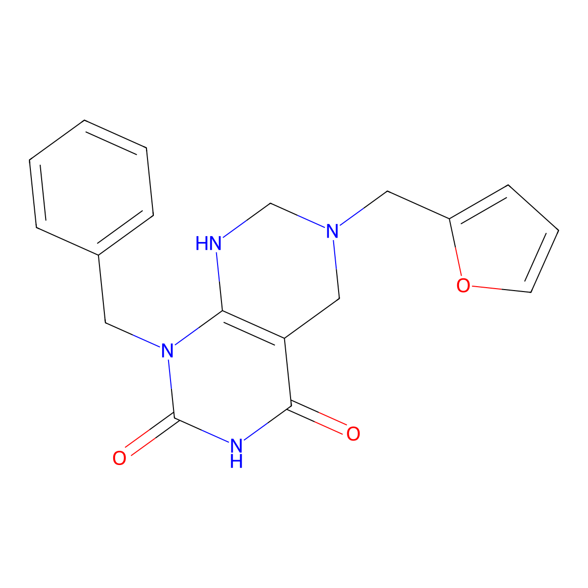 1-benzyl-6-(furan-2-ylmethyl)-2-hydroxy-5,6,7,8-tetrahydropyrimido[4,5-d]pyrimidin-4(1H)-one molecular structure, CAS 781654-87-3