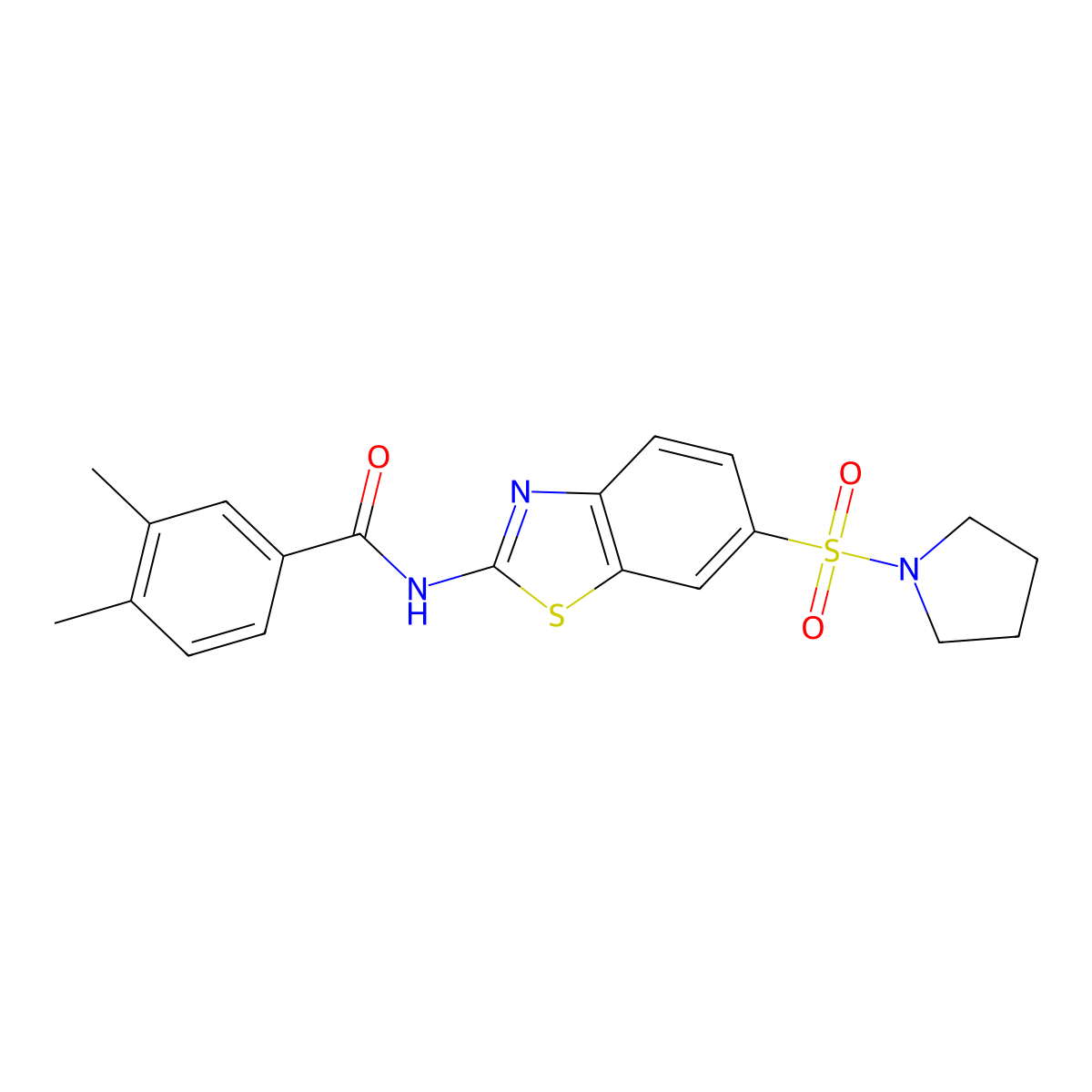 3,4-dimethyl-N-(6-(pyrrolidin-1-ylsulfonyl)benzo[d]thiazol-2-yl)benzamide molecular structure, CAS 781656-68-6