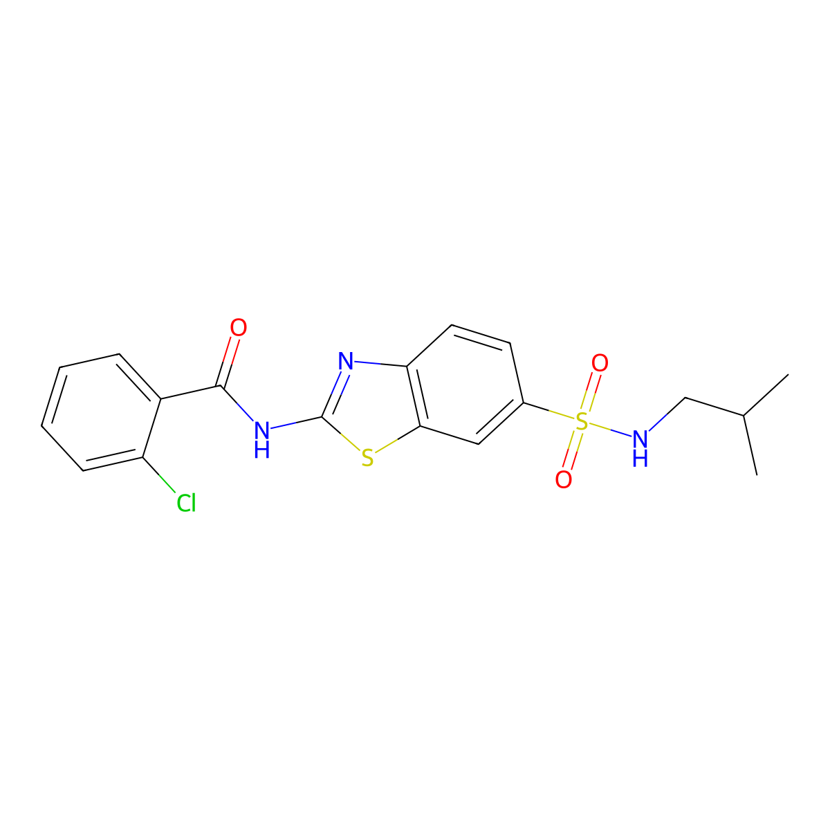 2-chloro-N-(6-(N-isobutylsulfamoyl)benzo[d]thiazol-2-yl)benzamide molecular structure, CAS 781656-71-1
