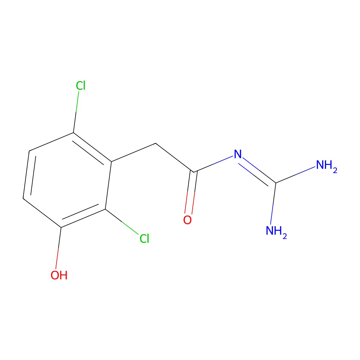 N-(Aminoiminomethyl)-2,6-dichloro-3-hydroxybenzeneacetamide molecular structure, CAS 78197-84-9