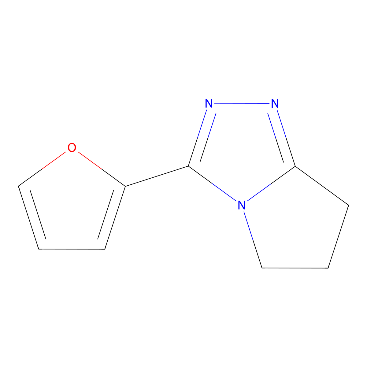 5H-Pyrrolo(2,1-c)-1,2,4-triazole, 6,7-dihydro-3-(2-furanyl)- molecular structure, CAS 78205-34-2