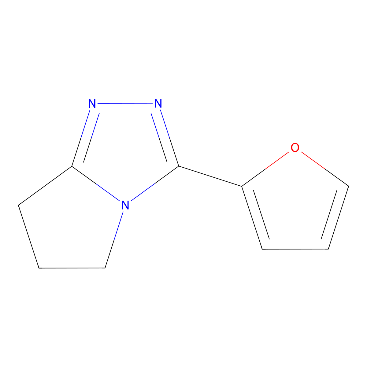 5H-Pyrrolo(2,1-c)-1,2,4-triazole, 6,7-dihydro-3-(2-furanyl)- molecular structure, CAS 78205-34-2