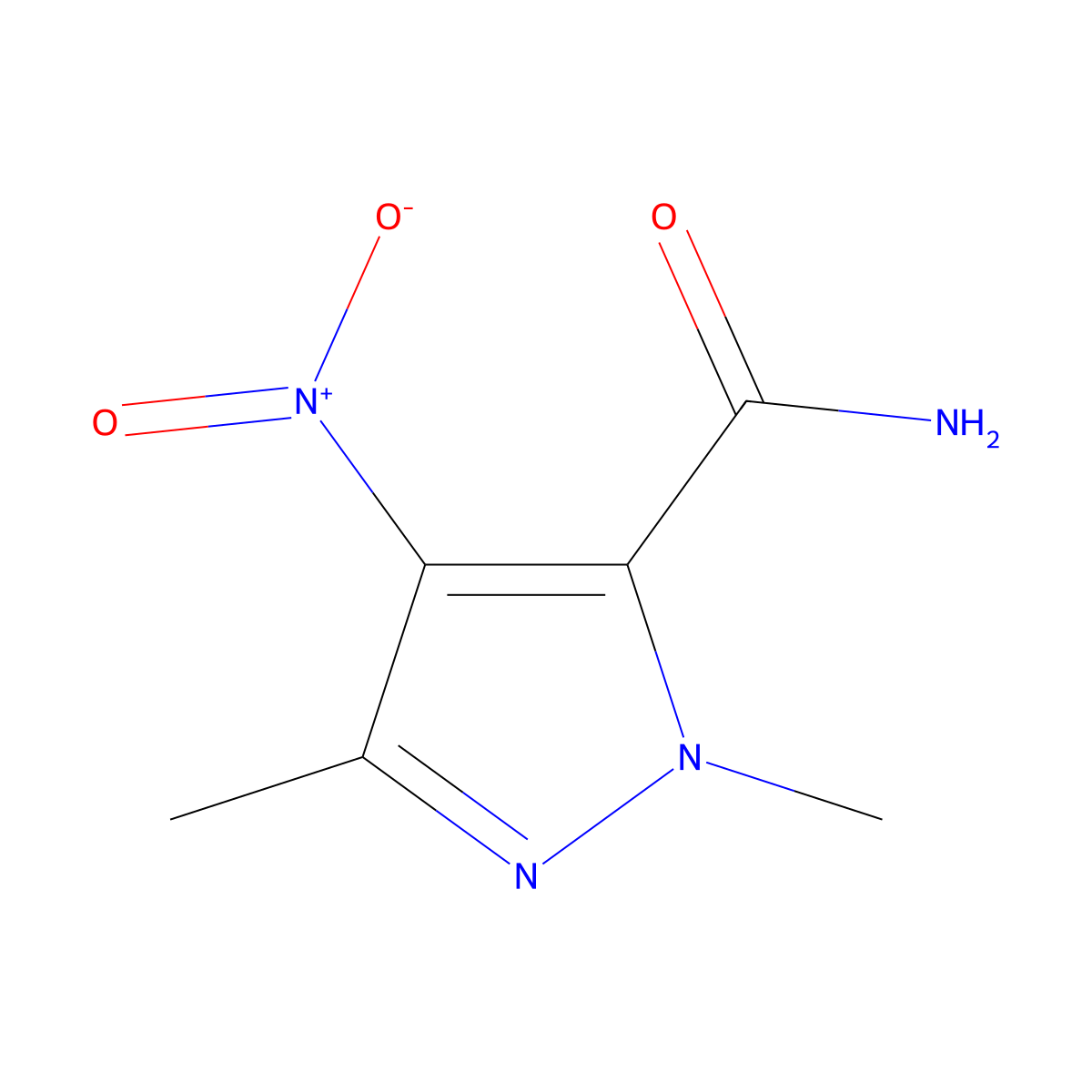 1,3-dimethyl-4-nitro-1H-pyrazole-5-carboxamide molecular structure, CAS 78208-58-9