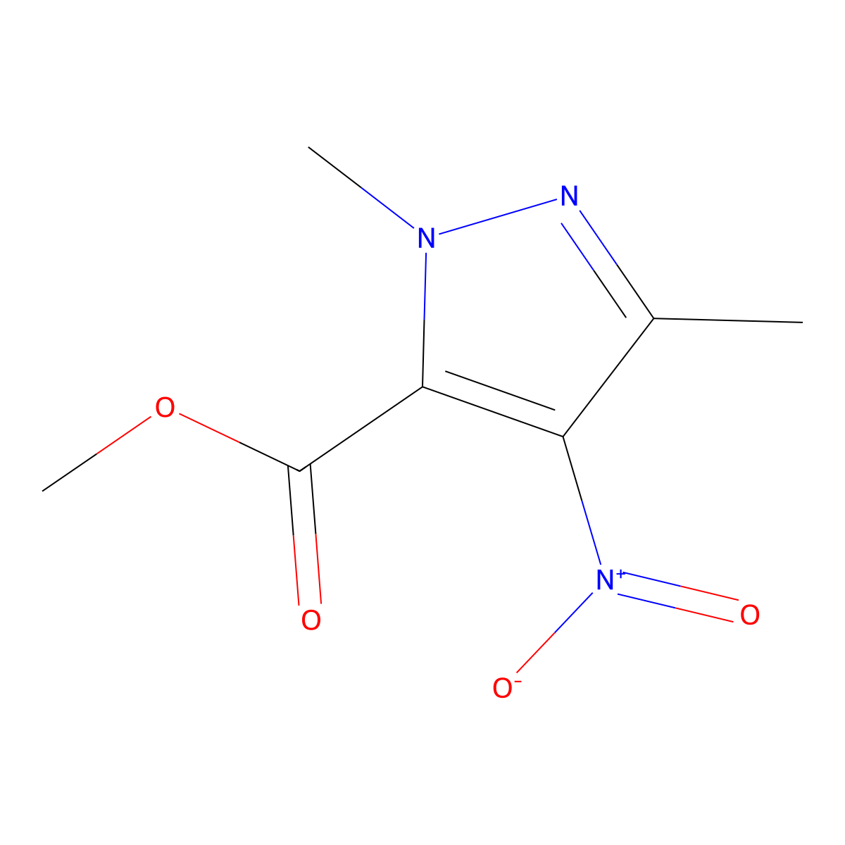 methyl 1,3-dimethyl-4-nitro-1H-pyrazole-5-carboxylate molecular structure, CAS 78208-69-2