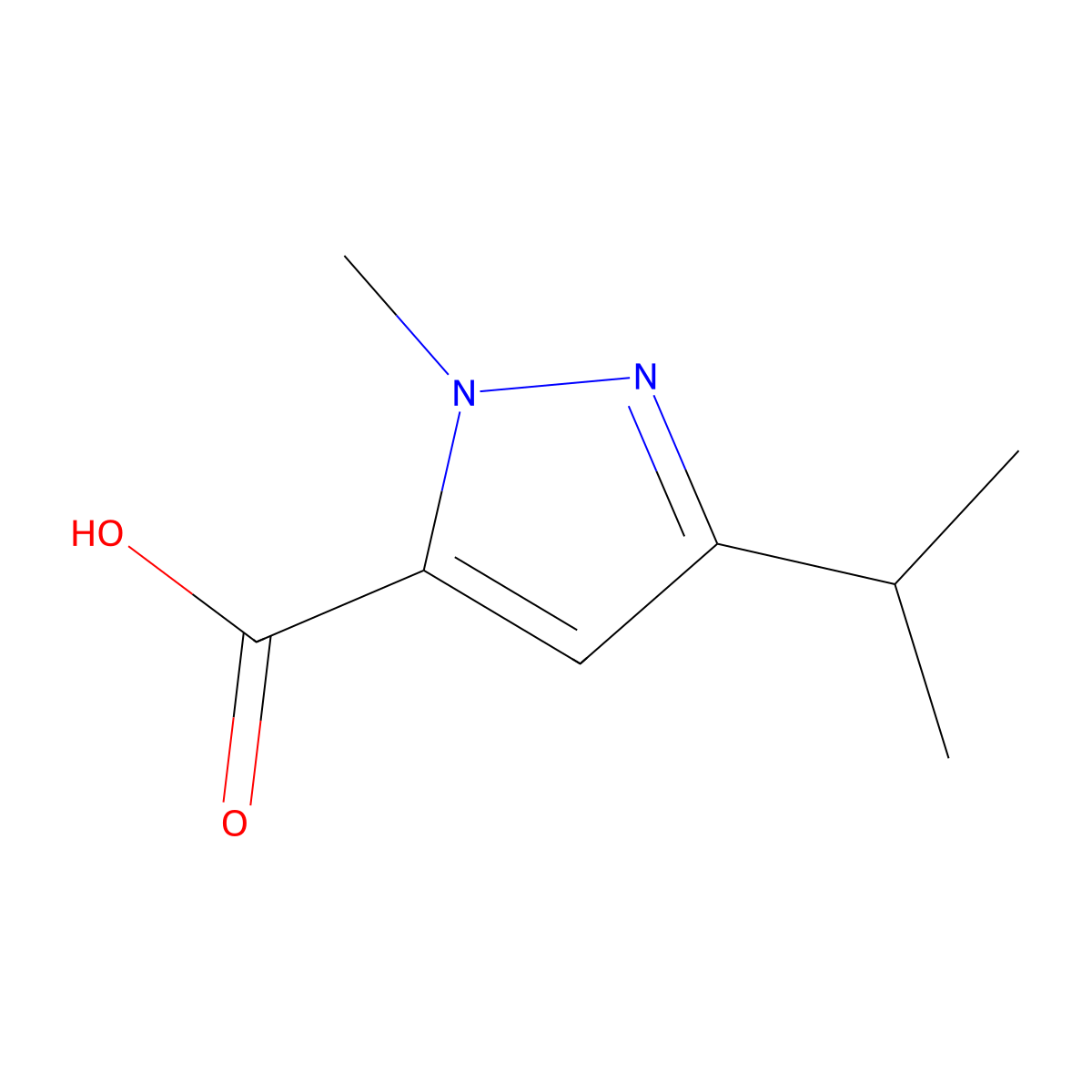 1-Methyl-3-(propan-2-yl)-1H-pyrazole-5-carboxylic acid molecular structure, CAS 78208-73-8