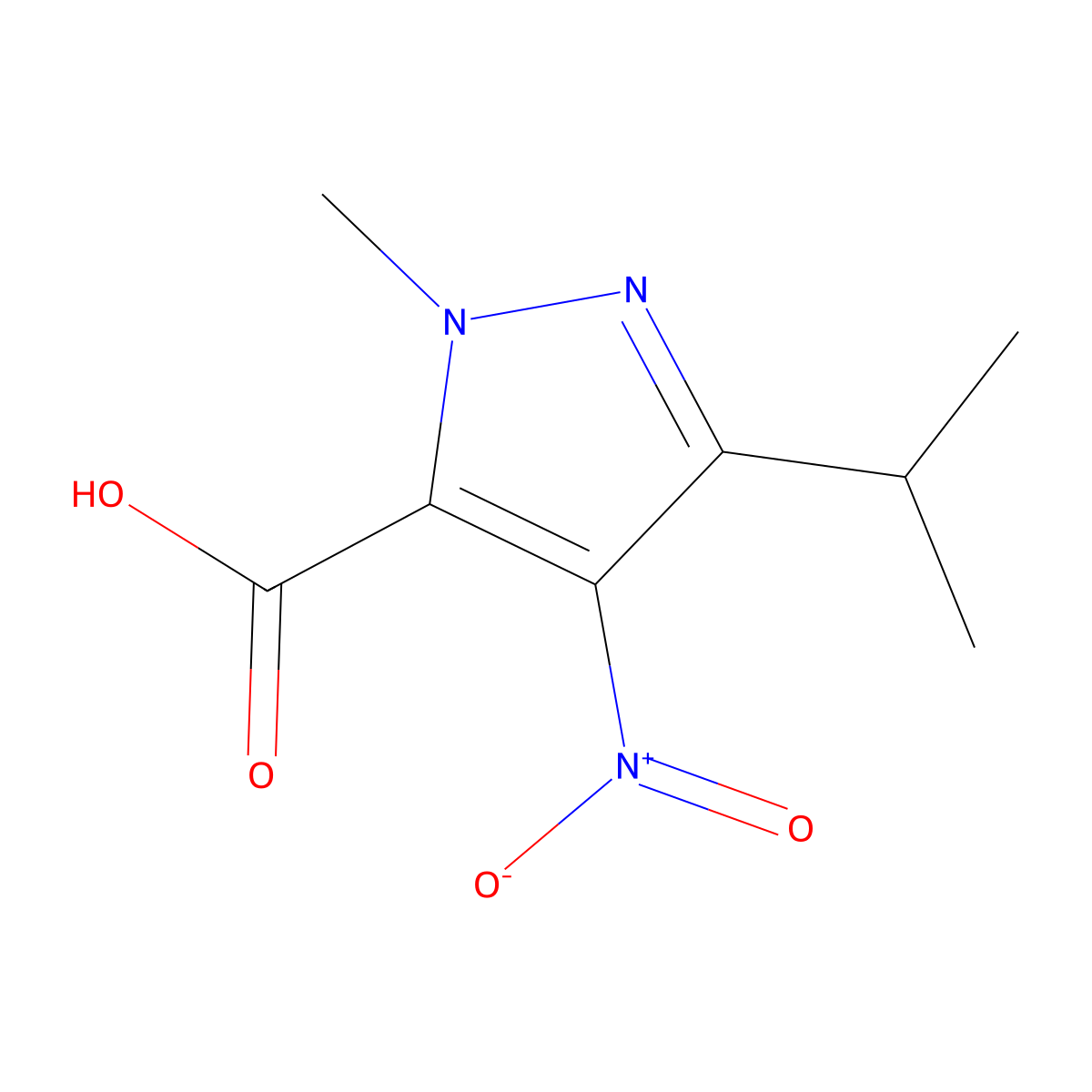 3-Isopropyl-1-methyl-4-nitro-1H-pyrazole-5-carboxylic acid molecular structure, CAS 78208-74-9