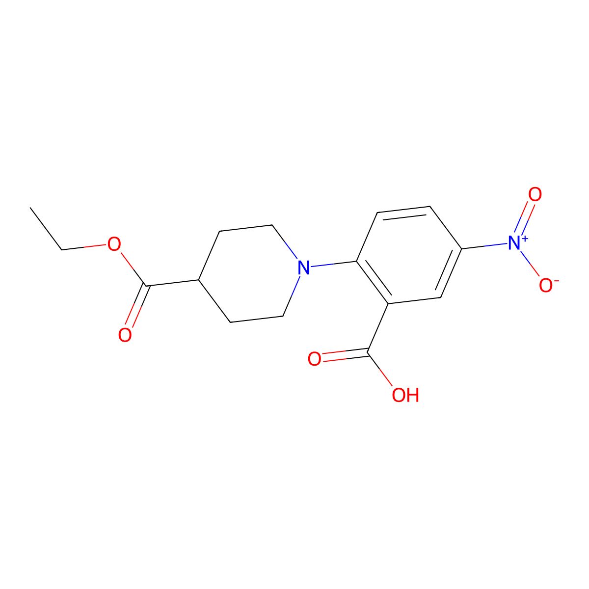 2-[4-(Ethoxycarbonyl)piperidino]-5-nitrobenzenecarboxylic acid molecular structure, CAS 78243-32-0