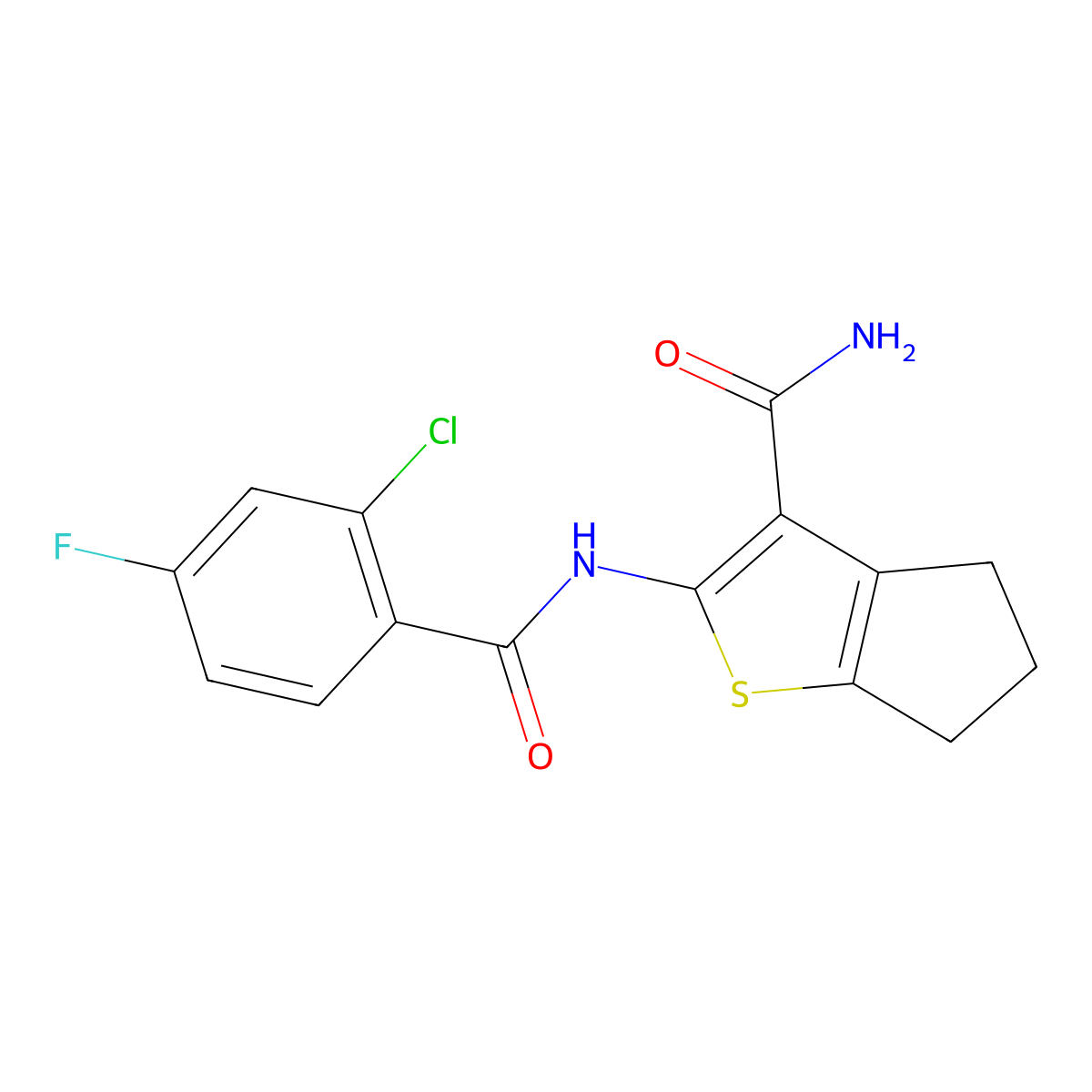 2-[(2-chloro-4-fluorobenzoyl)amino]-5,6-dihydro-4H-cyclopenta[b]thiophene-3-carboxamide molecular structure, CAS 782454-43-7