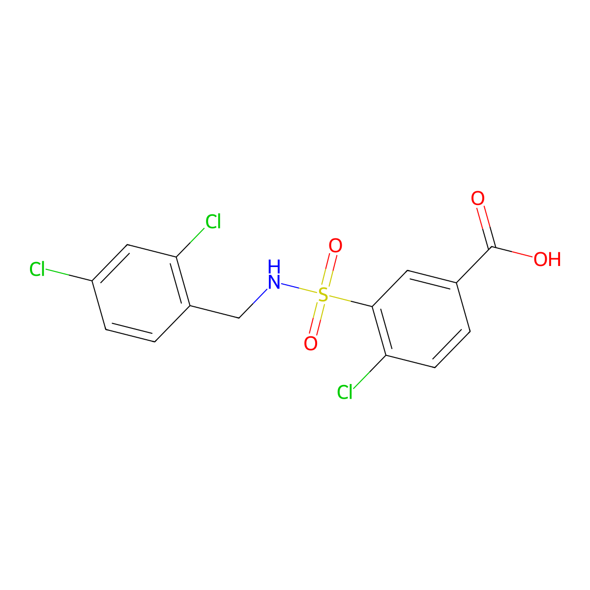 4-Chloro-3-{[(2,4-dichlorophenyl)methyl]sulfamoyl}benzoic acid molecular structure, CAS 782462-38-8