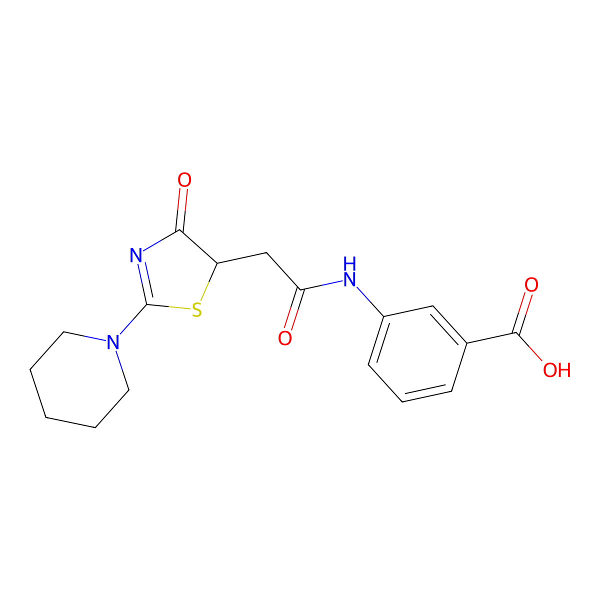 3-(2-(4-Oxo-2-(piperidin-1-yl)-4,5-dihydro-1,3-thiazol-5-yl)acetamido)benzoic acid molecular structure, CAS 782462-62-8