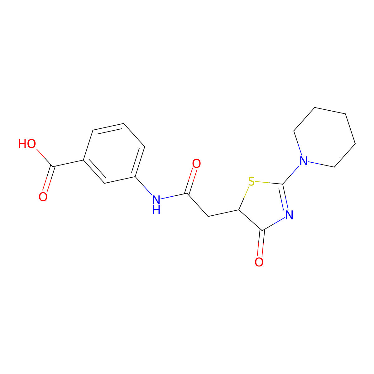 3-(2-(4-Oxo-2-(piperidin-1-yl)-4,5-dihydro-1,3-thiazol-5-yl)acetamido)benzoic acid molecular structure, CAS 782462-62-8