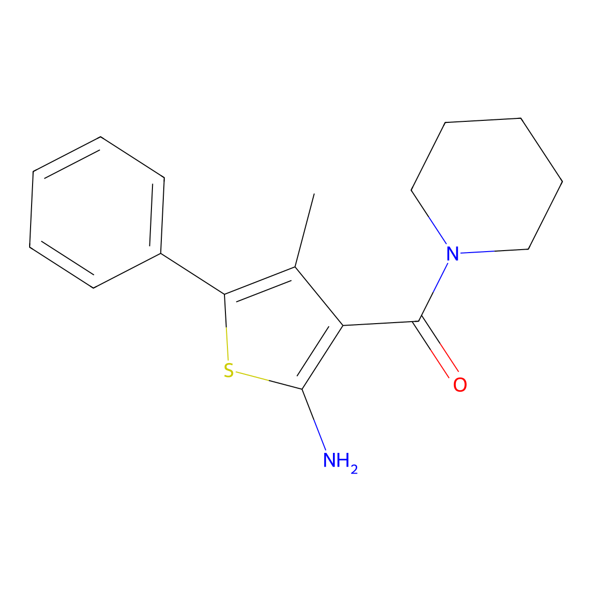 4-Methyl-5-phenyl-3-(piperidine-1-carbonyl)thiophen-2-amine molecular structure, CAS 782462-76-4