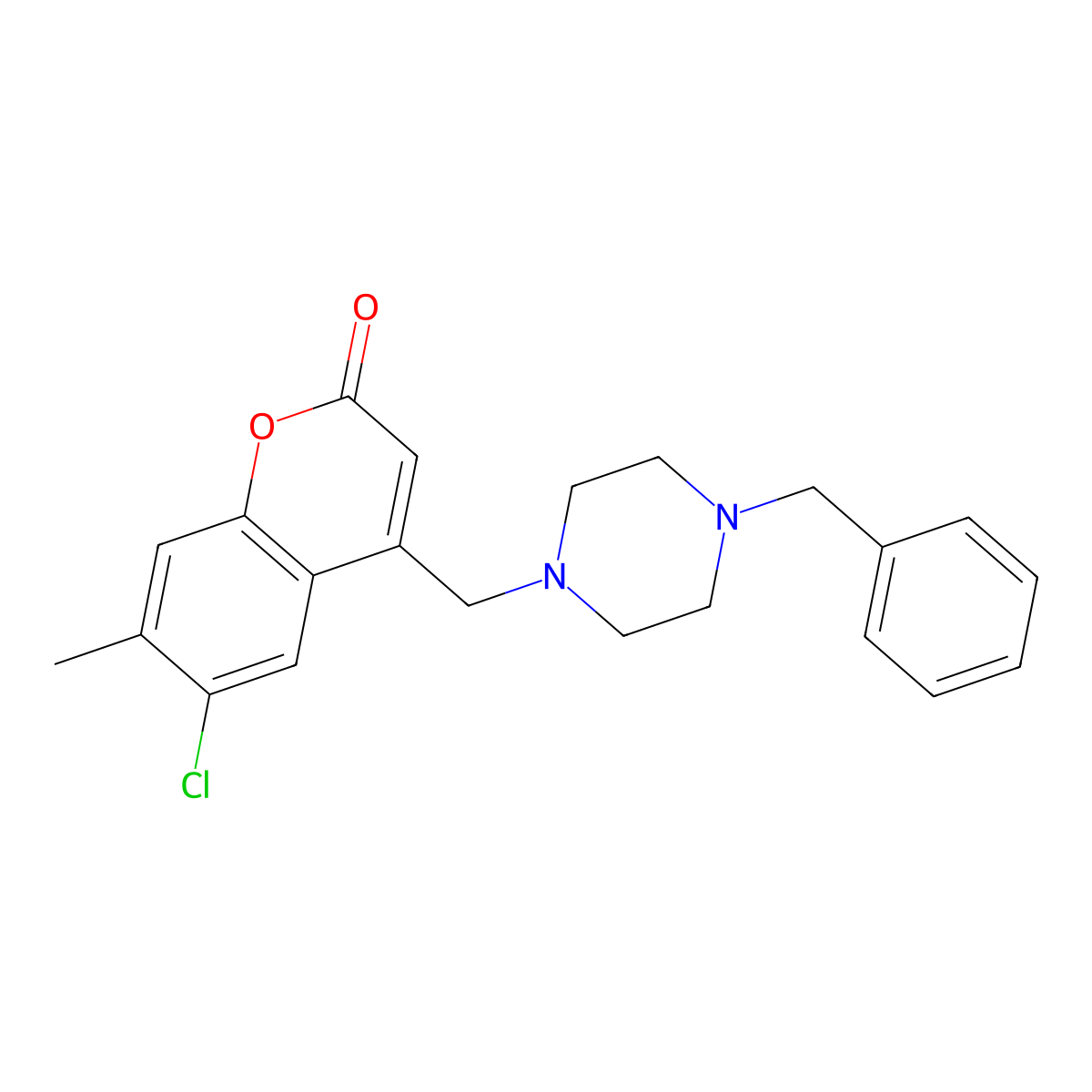 4-((4-benzylpiperazin-1-yl)methyl)-6-chloro-7-methyl-2H-chromen-2-one molecular structure, CAS 782464-93-1