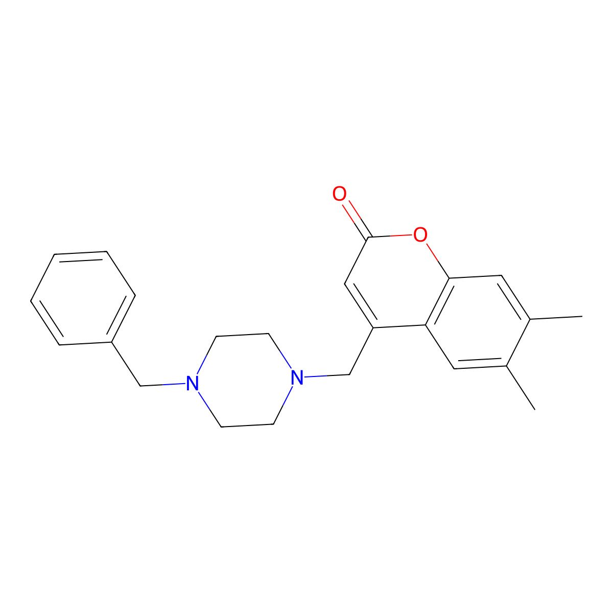 4-((4-benzylpiperazin-1-yl)methyl)-6,7-dimethyl-2H-chromen-2-one molecular structure, CAS 782465-05-8
