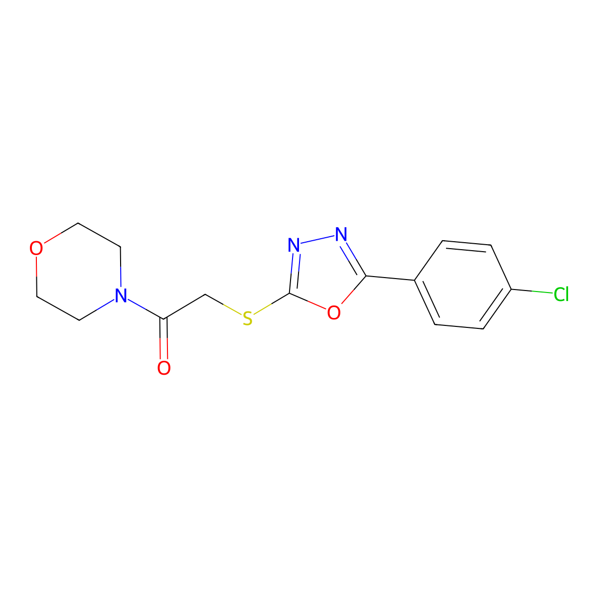 2-((5-(4-Chlorophenyl)-1,3,4-oxadiazol-2-yl)thio)-1-morpholinoethanone molecular structure, CAS 782465-94-5