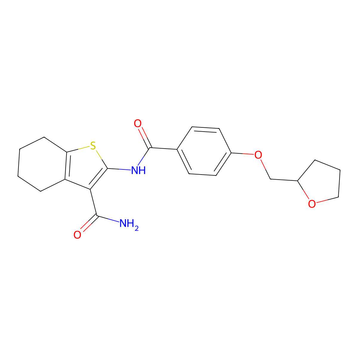 2-{[4-(Tetrahydro-2-furanylmethoxy)benzoyl]amino}-4,5,6,7-tetrahydro-1-benzothiophene-3-carboxamide molecular structure, CAS 782468-69-3